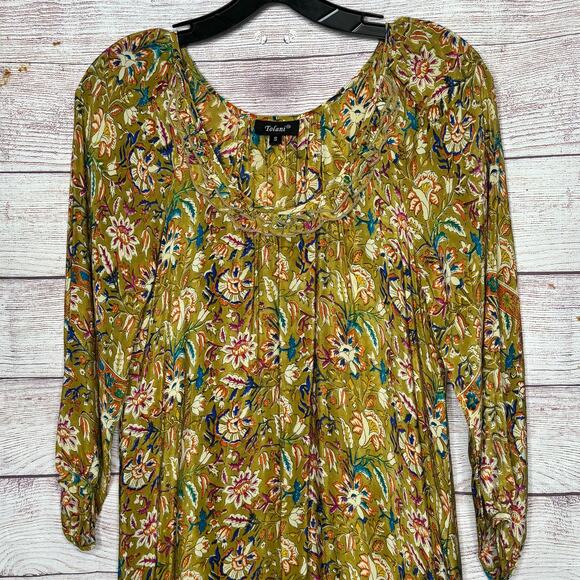 Tolani Fall Floral Boho Trendy 3/4 Sleeve 100% Silk Luxury Mini Dress Size Small - Picture 11 of 11
